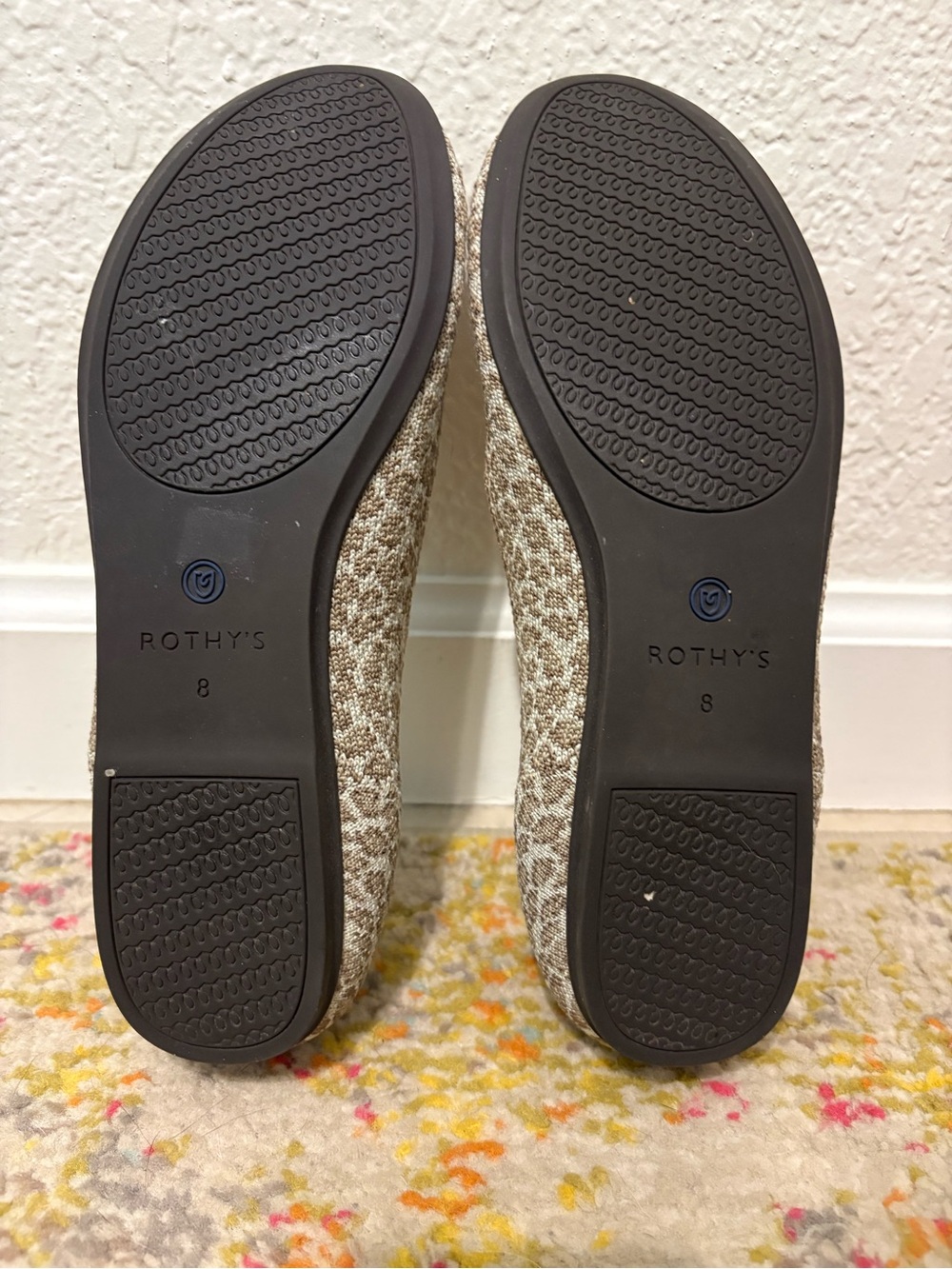 Rothy's Beige Leopard-Print Flats with Blue Trim - Picture 8 of 8
